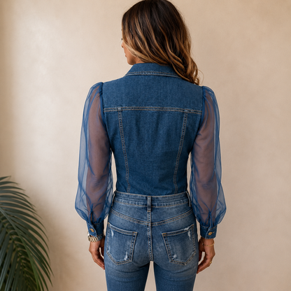 Women's Denim-Look Collared Blouse – product view | Hensley London