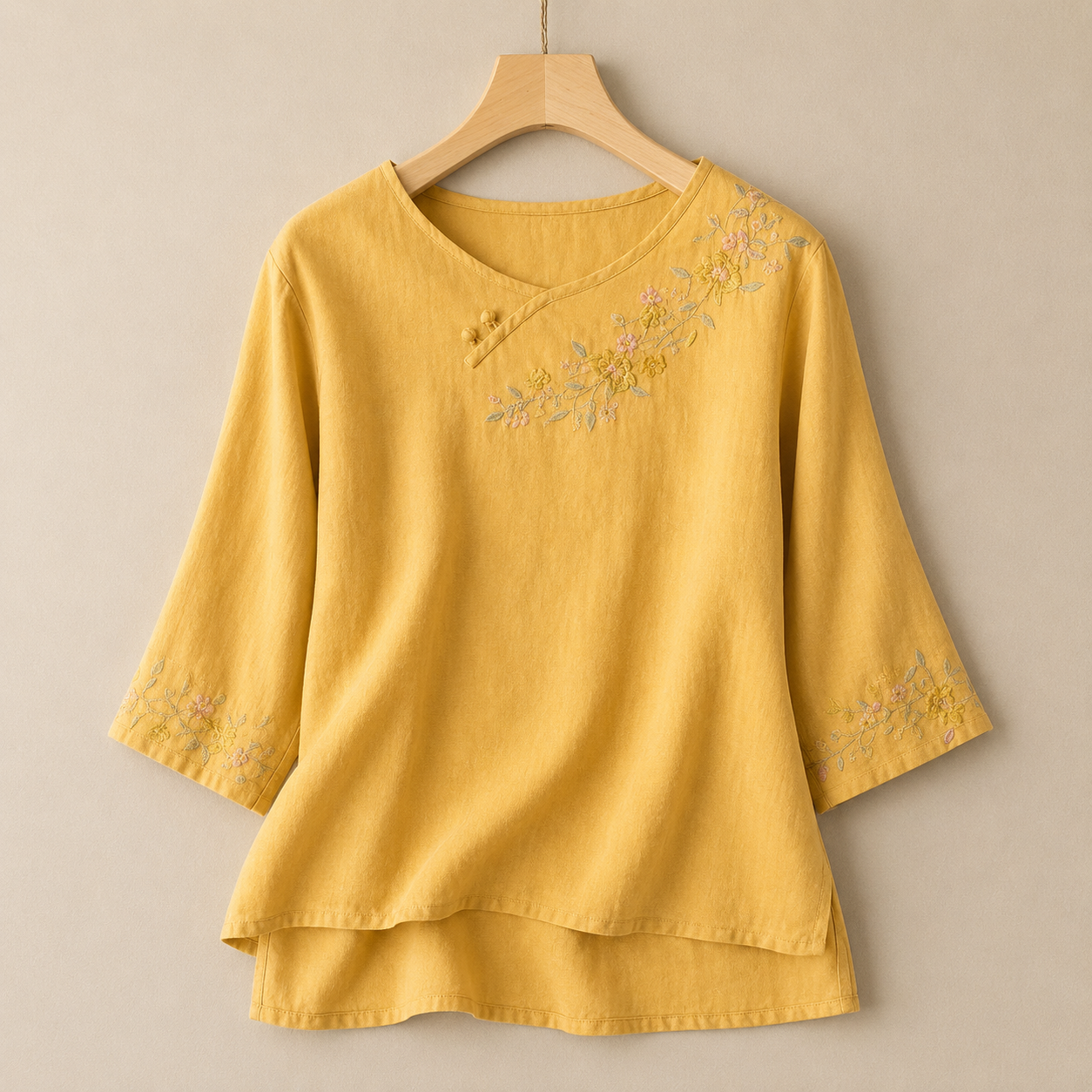Women's Embroidered Cotton Linen Floral Blouse in White – front view | Hensley London