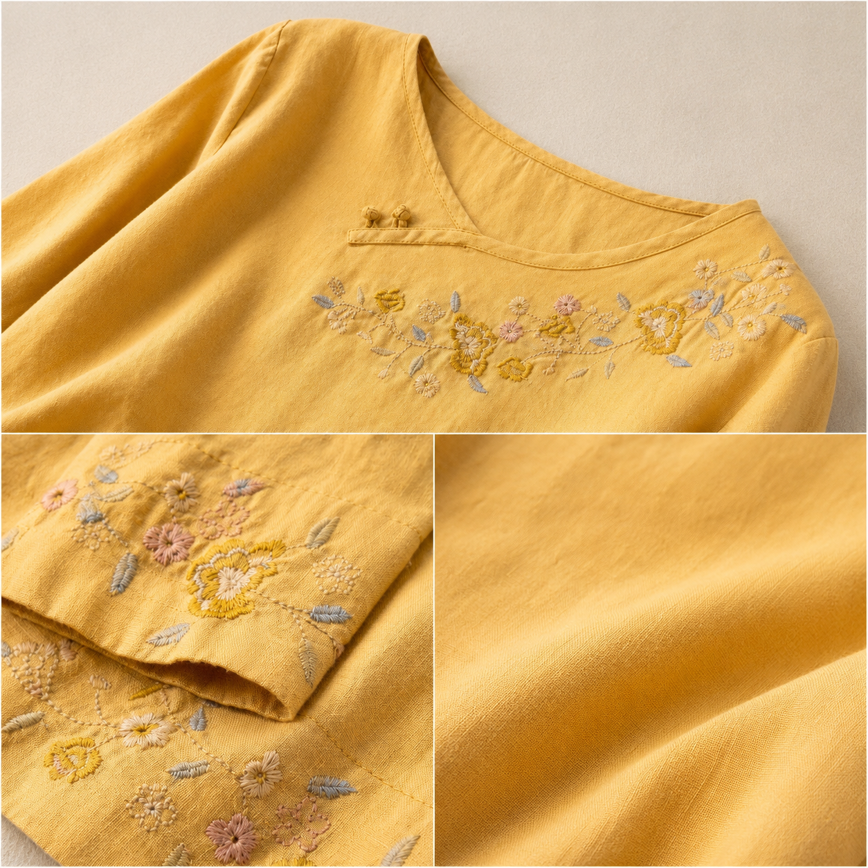 Women's Embroidered Cotton Linen Floral Blouse – back view | Hensley London