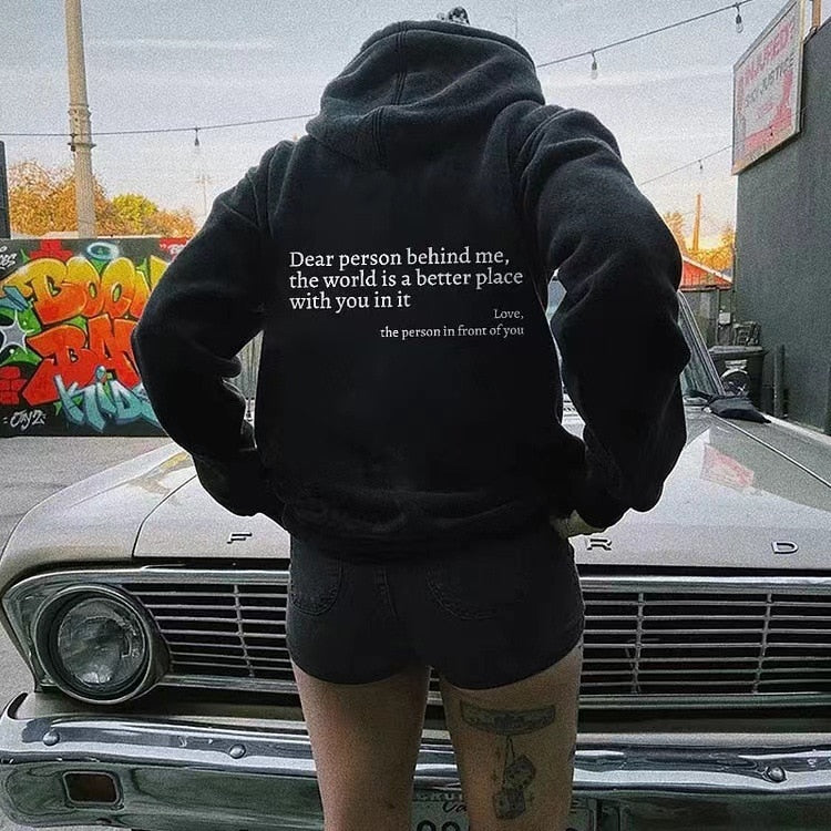 Unisex Hoodie Black Cotton 'Dear Person Behind Me' - 5