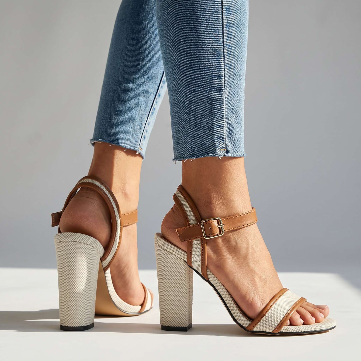 Women's Bow-Detail Ankle-Strap Block Heels – product view | Hensley London
