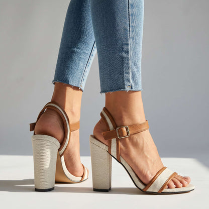 Women's Bow-Detail Ankle-Strap Block Heels – product view | Hensley London
