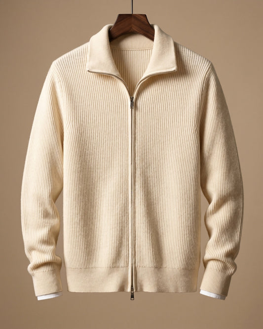 Men's Cashmere Full-Zip Cardigan - front view | Hensley London