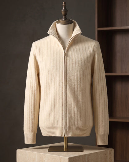 Men's Cashmere Full-Zip Cardigan - lifestyle view | Hensley London