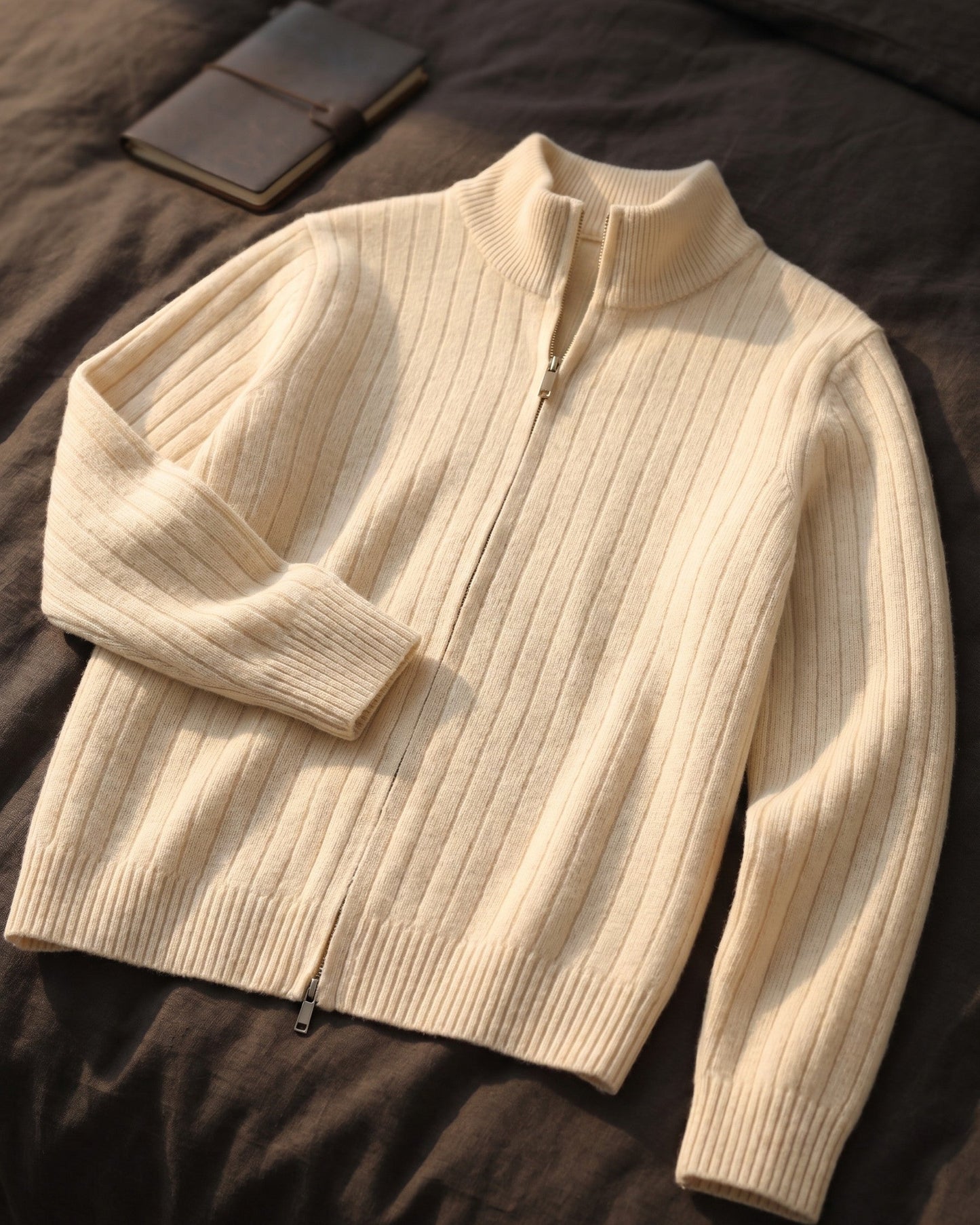 Men's Cashmere Full-Zip Cardigan - studio view | Hensley London