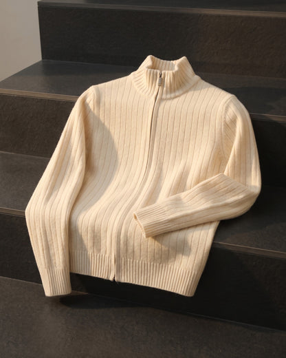 Men's Cashmere Full-Zip Cardigan - close-up view | Hensley London