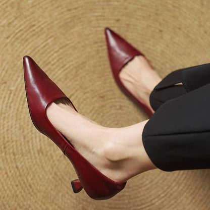 Women's Genuine Leather Pointed Heels in Maroon – Front View | Hensley London