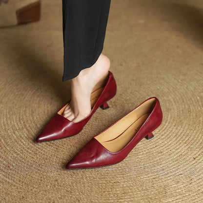 Women's Genuine Leather Pointed Heels in Maroon – Side View | Hensley London