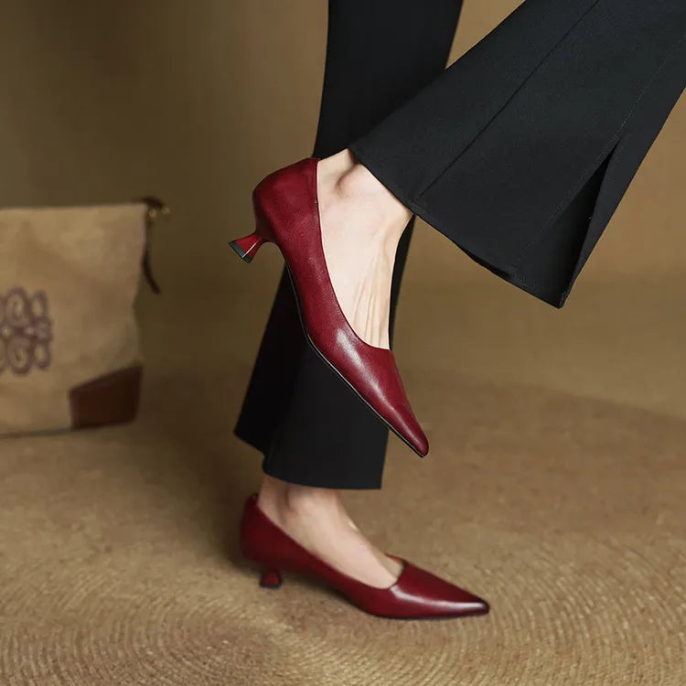 Women's Genuine Leather Pointed Heels in Brown – Front View | Hensley London