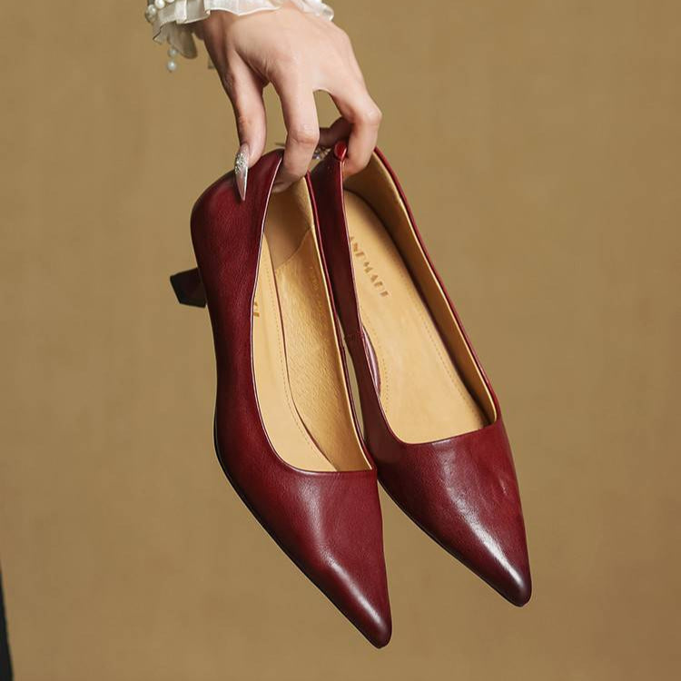 Women's Genuine Leather Pointed Heels in Brown – Side View | Hensley London