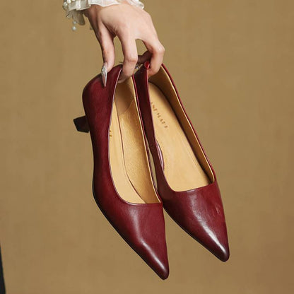Women's Genuine Leather Pointed Heels in Brown – Side View | Hensley London