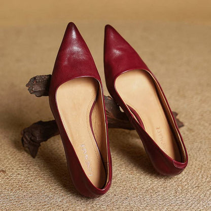 Women's Genuine Leather Pointed Heels in Apricot – Front View | Hensley London