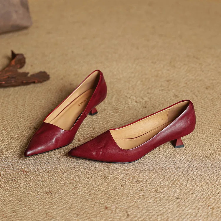 Women's Genuine Leather Pointed Heels in Apricot – Side View | Hensley London