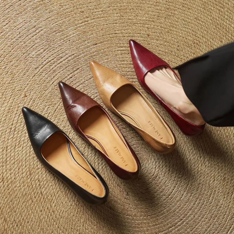 Women's Genuine Leather Pointed Heels in Black – Front View | Hensley London