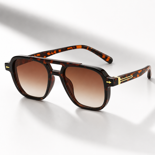 Women's Acetate Double-Bridge Aviator Sunglasses – angled front view | Hensley London