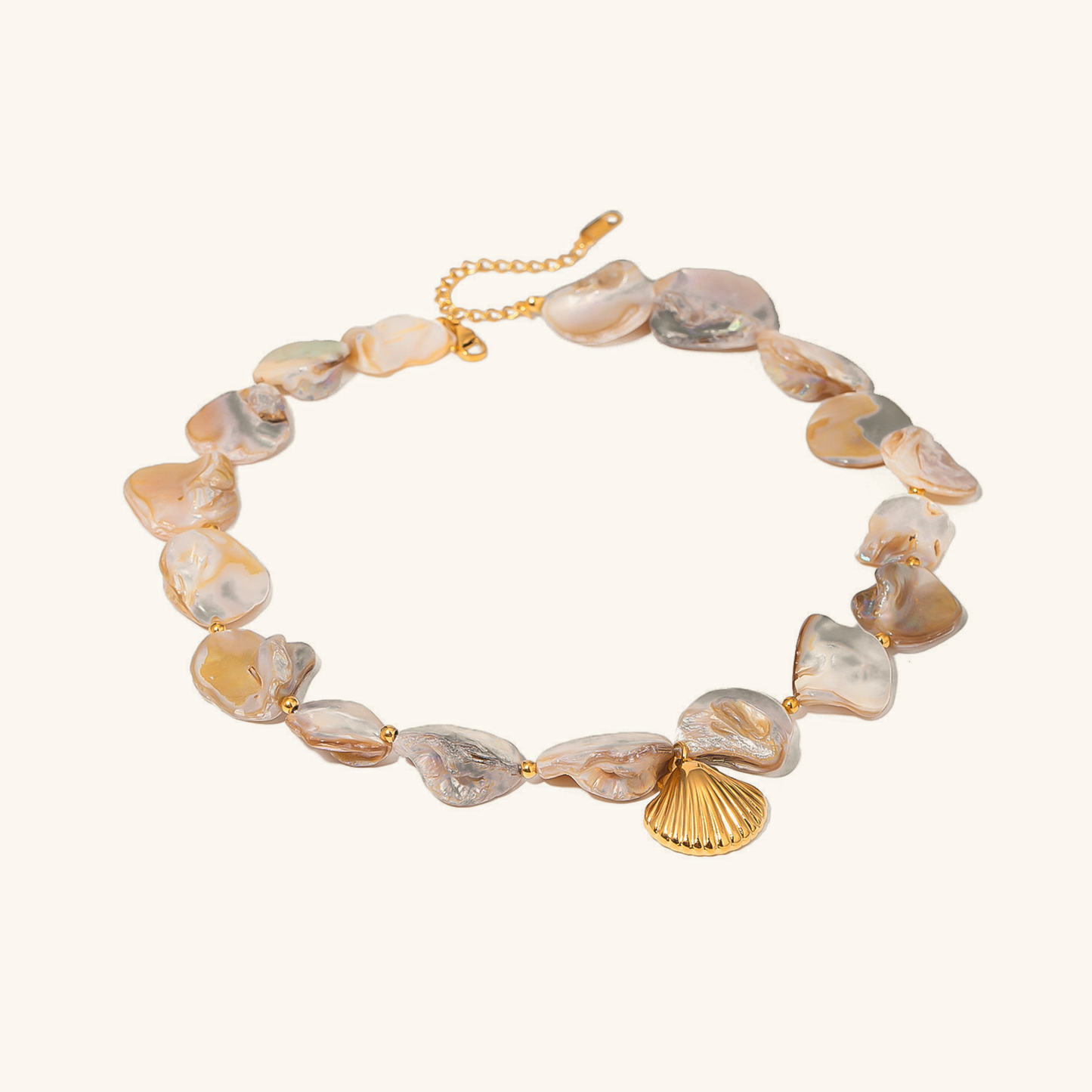 Aquamarine Seashell Necklace with Freshwater Pearls – Waterproof, Hypoallergenic, 16-Inch Adjustable Length 0
