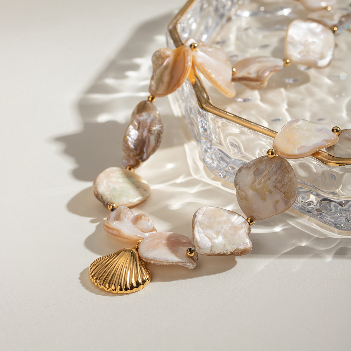 Aquamarine Seashell Necklace with Freshwater Pearls – Waterproof, Hypoallergenic, 16-Inch Adjustable Length 3