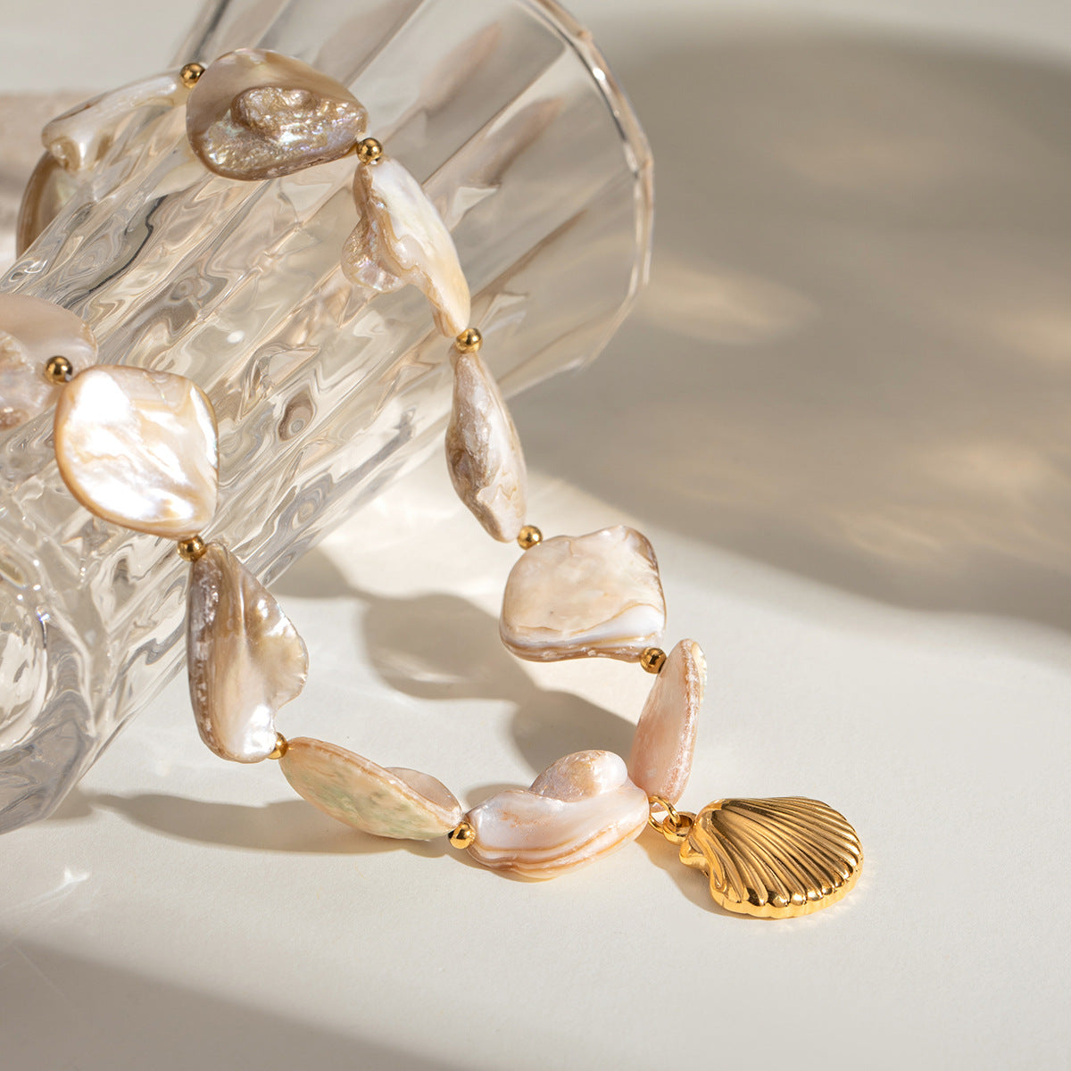 Aquamarine Seashell Necklace with Freshwater Pearls – Waterproof, Hypoallergenic, 16-Inch Adjustable Length 4