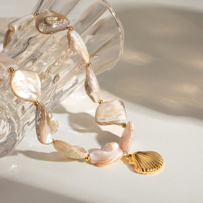 Aquamarine Seashell Necklace with Freshwater Pearls – Waterproof, Hypoallergenic, 16-Inch Adjustable Length 4