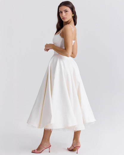 Women's Cocktail Dress Pink Satin Corset Midi - 3