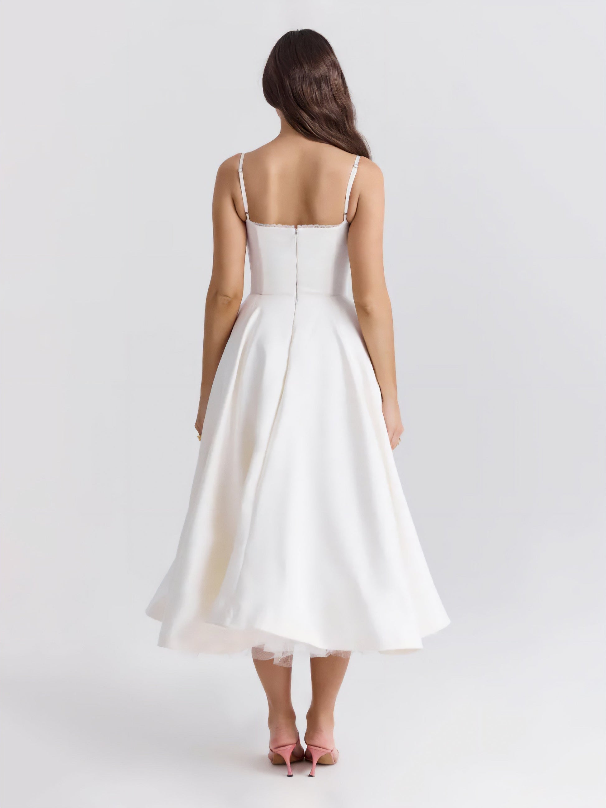 Women's Cocktail Dress Pink Satin Corset Midi - 4