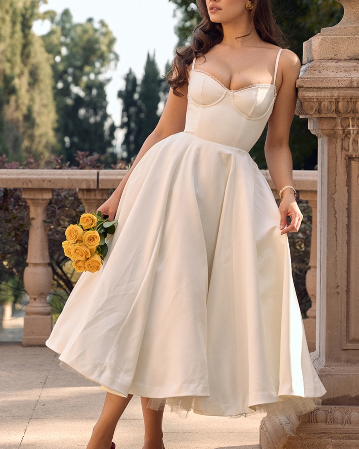 Women's Cocktail Dress Pink Satin Corset Midi - 5