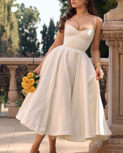 Women's Cocktail Dress Pink Satin Corset Midi - 5