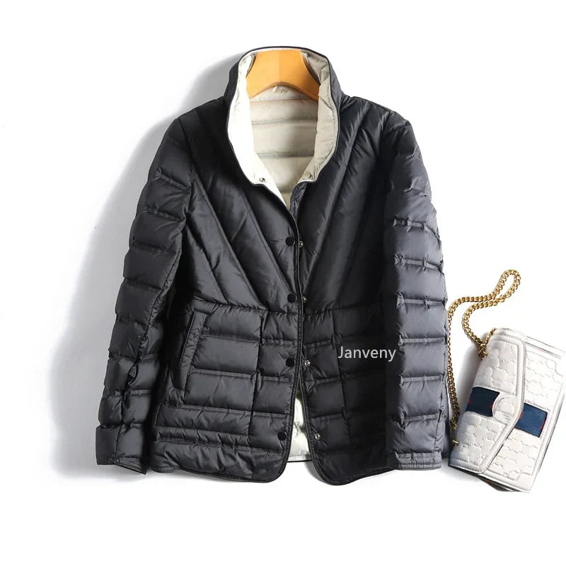 Women's Quilted Waist-Shaped Jacket in Black – product view | Hensley London