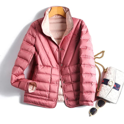 Women's Quilted Waist-Shaped Jacket in Pink – product view | Hensley London