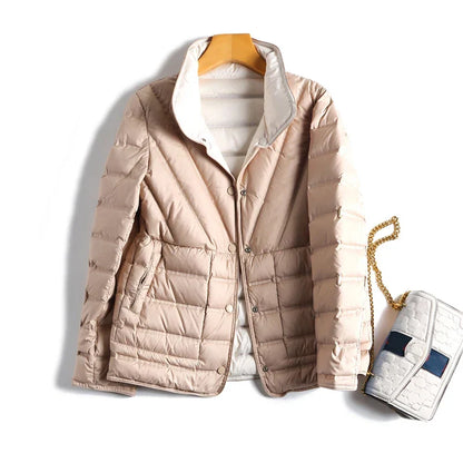 Women's Quilted Waist-Shaped Jacket in Khaki – product view | Hensley London