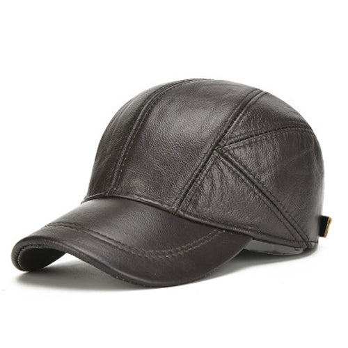 Men's Cowhide Leather Ear-Flap Cap in Dark Brown - main view | Hensley London