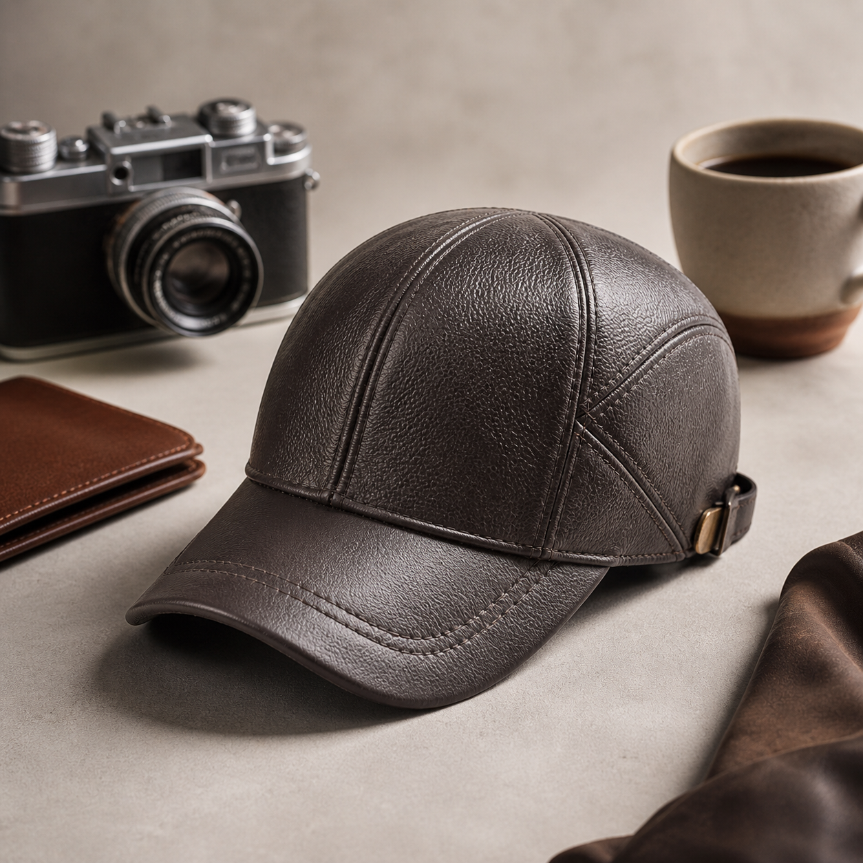 Men's Cowhide Leather Ear-Flap Cap - product view | Hensley London