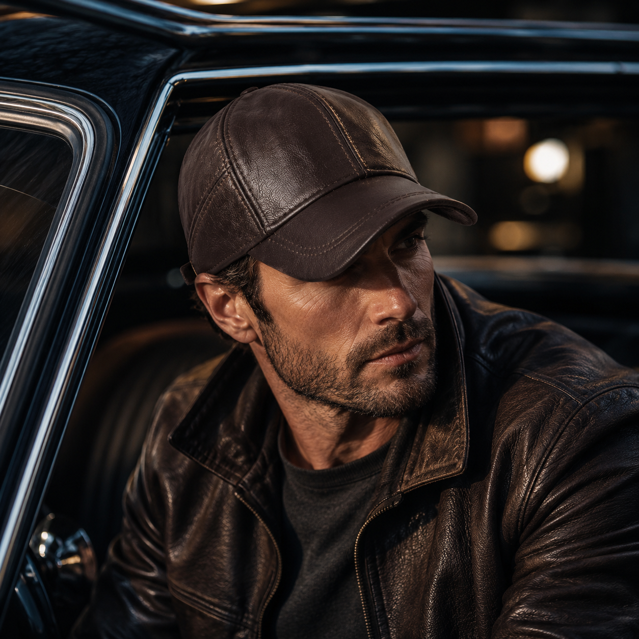 Men's Cowhide Leather Ear-Flap Cap - product view | Hensley London