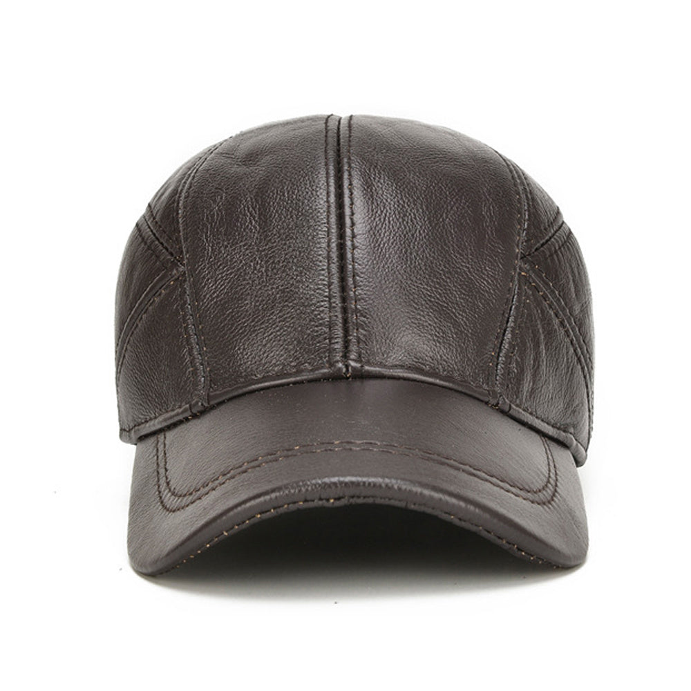 Men's Cowhide Leather Ear-Flap Cap in Coffee - side view | Hensley London