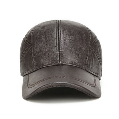 Men's Cowhide Leather Ear-Flap Cap in Coffee - side view | Hensley London
