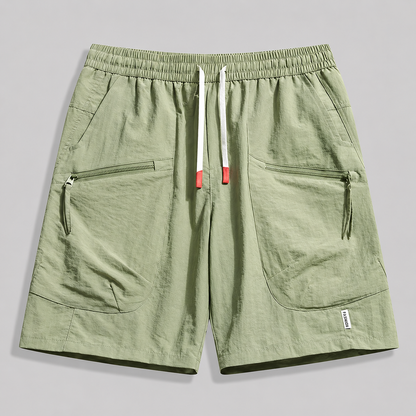 Men's Utility Zip-Pocket Shorts in Light Green – front view | Hensley London
