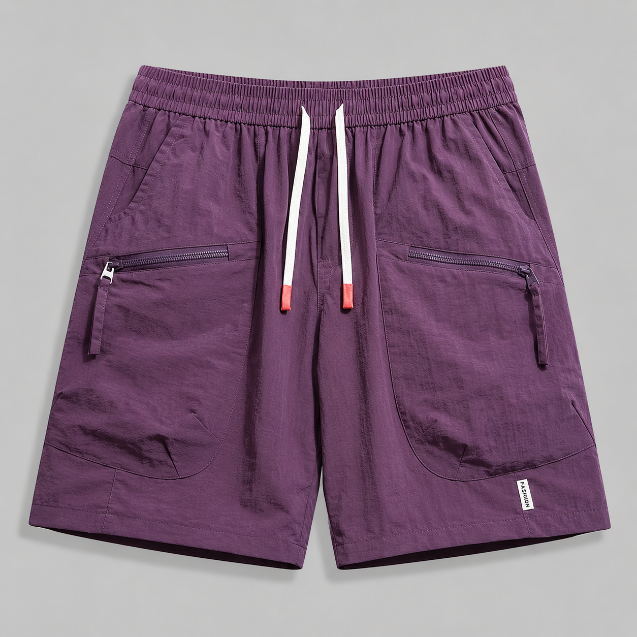 Men's Utility Zip-Pocket Shorts in Purple – front view | Hensley London