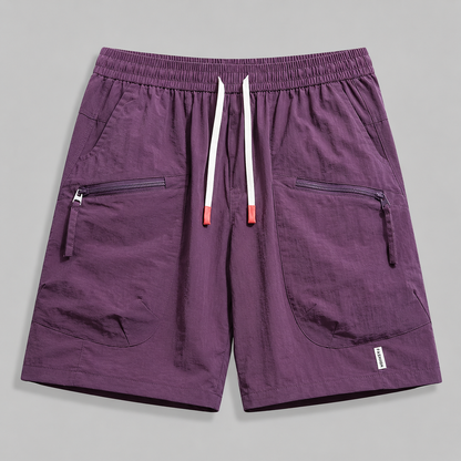 Men's Utility Zip-Pocket Shorts in Purple – front view | Hensley London