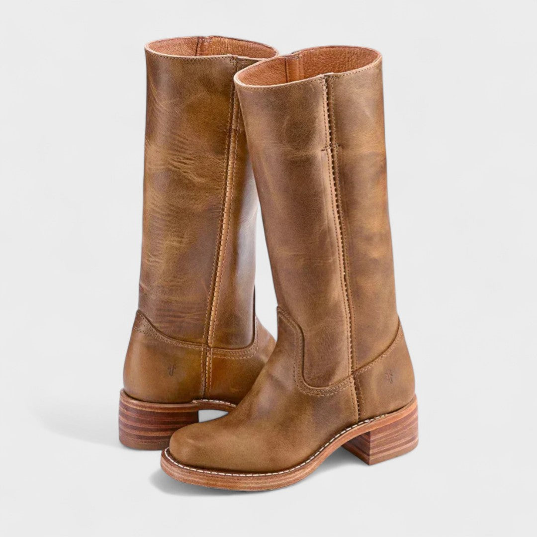 Women's Cowboy Boots Brown Leather Classic Western Style - 3