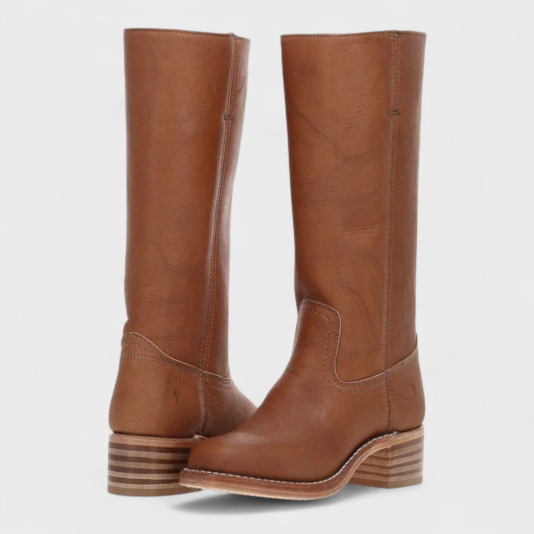 Women's Cowboy Boots Brown Leather Classic Western Style - 5