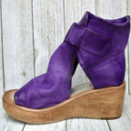 Women's Wedge Sandals Black Suede Orthopedic - 5
