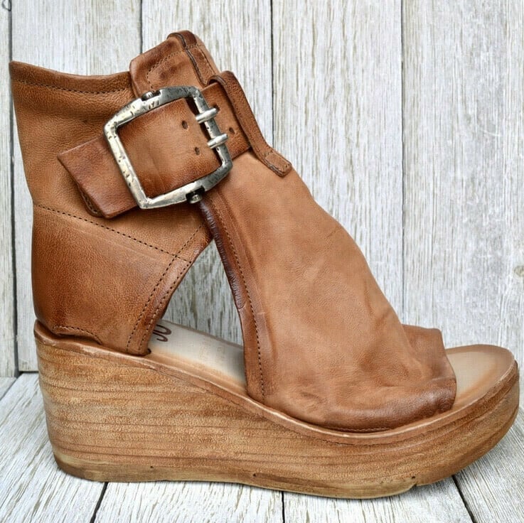 Women's Wedge Sandals Black Suede Orthopedic - 7