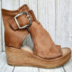 Women's Wedge Sandals Black Suede Orthopedic - 7