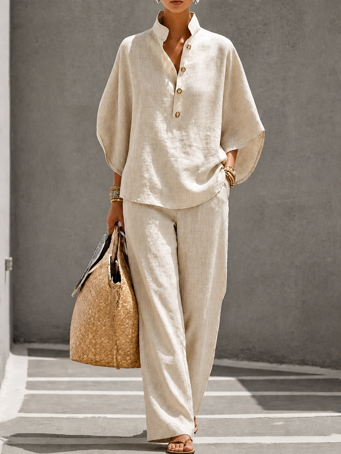 Women's Linen Two-Piece Set – front view | Hensley London