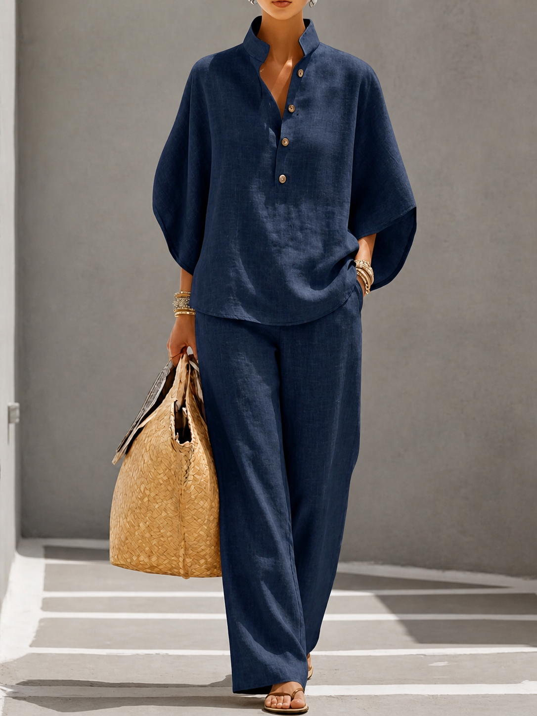 Women's Linen Two-Piece Set – side view | Hensley London