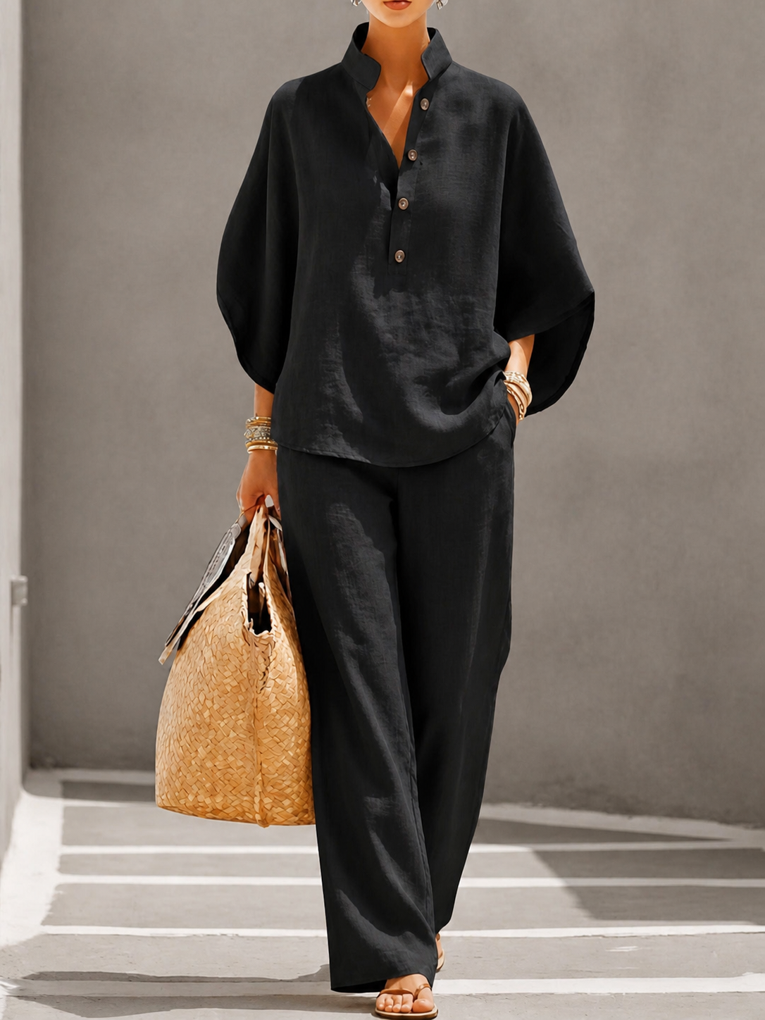 Women's Linen Two-Piece Set – back view | Hensley London