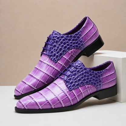 Men's Croc-Embossed Leather Lace-Up Dress Shoes in Purple - additional view 5 | Hensley London