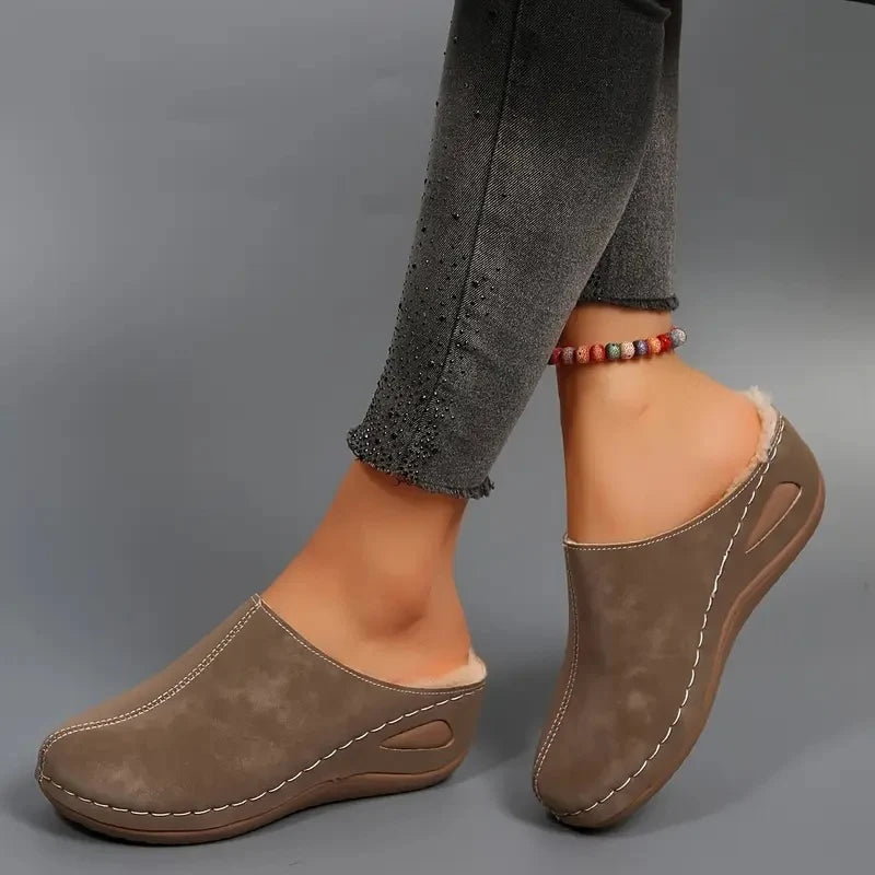 Women's Faux-Fleece-Lined Slip-On Mules – Product view | Hensley London