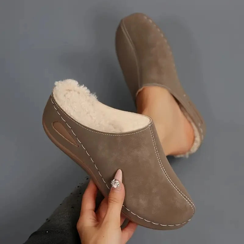 Women's Faux-Fleece-Lined Slip-On Mules – Product view | Hensley London