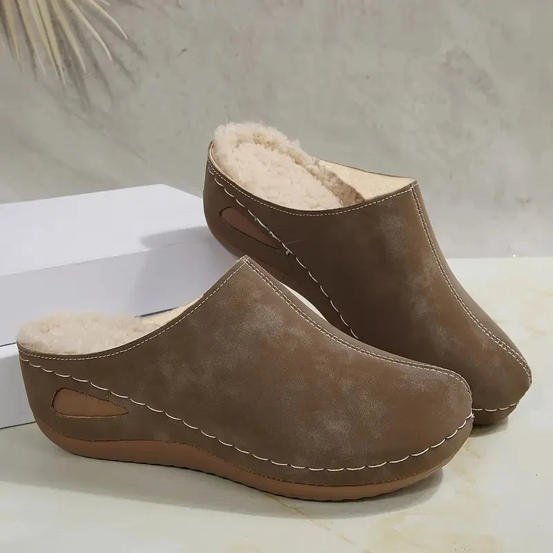 Women's Faux-Fleece-Lined Slip-On Mules – Product view | Hensley London